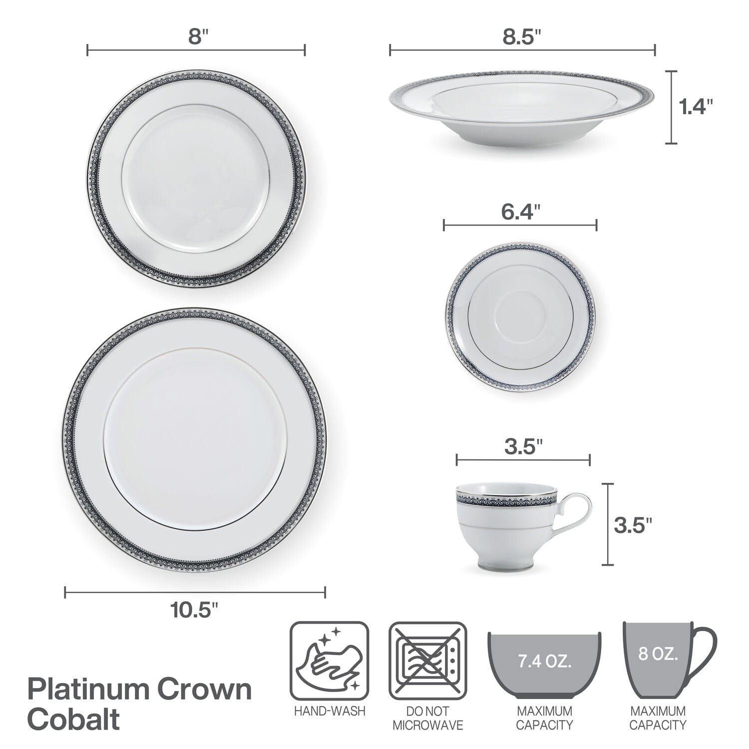 Platinum Crown Cobalt 40 Piece Dinnerware Set. Service for 8 - Image 4