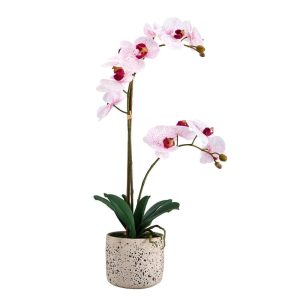21 Inch Faux Orchid Flower in Rustic Pot. White and Pink