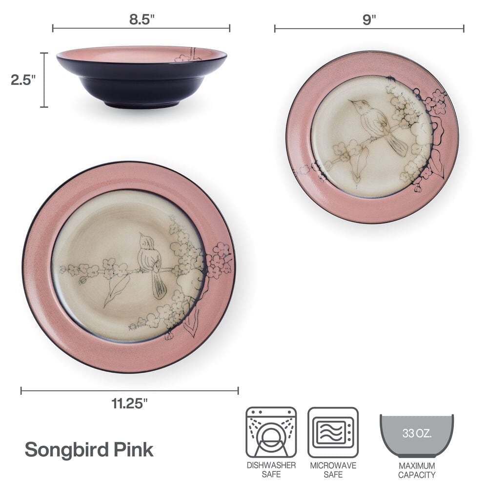 Song Bird Pink 12 Piece Dinnerware Set - Image 4