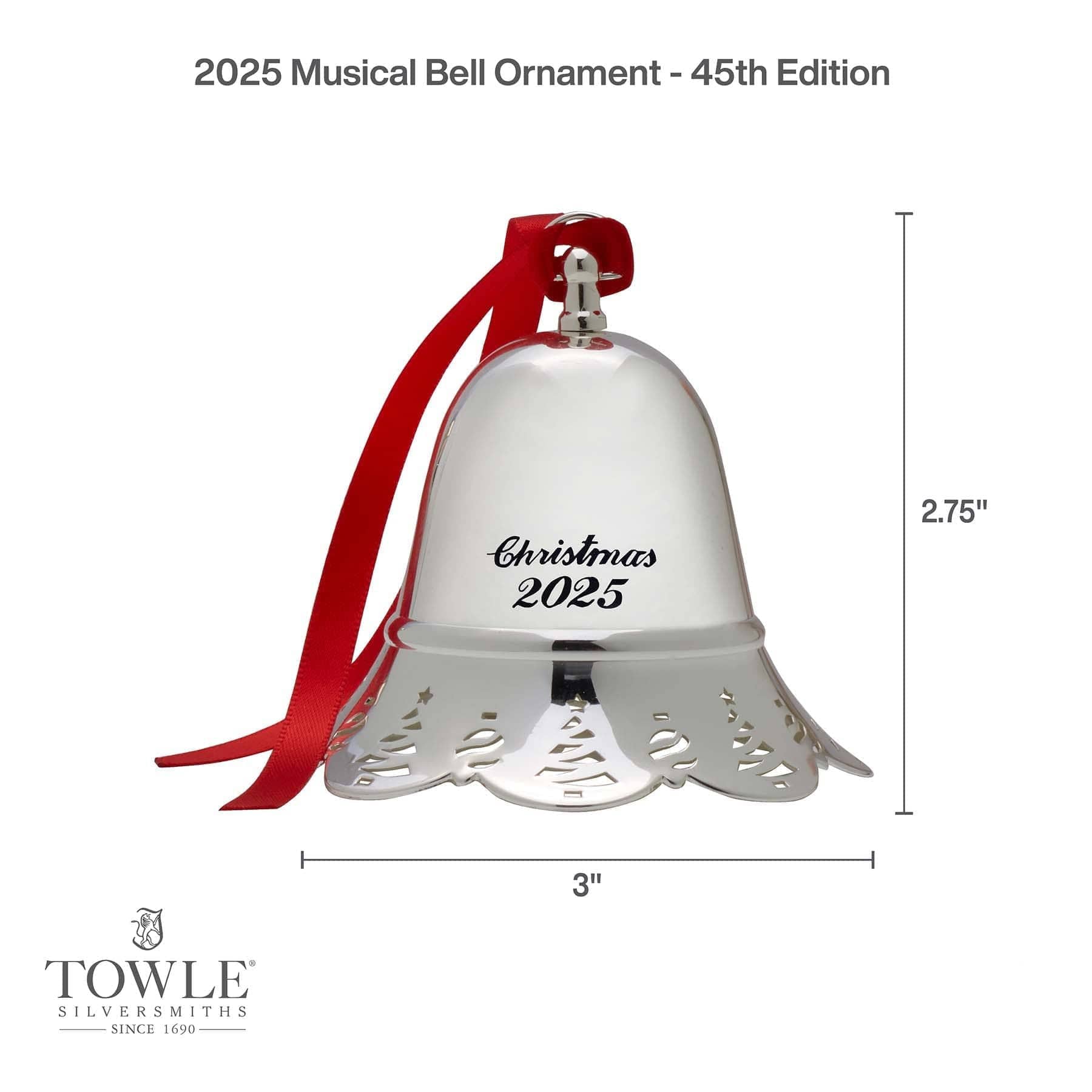 2025 Silver Plate Pierced Musical Bell Ornament 45th Edition - Image 3