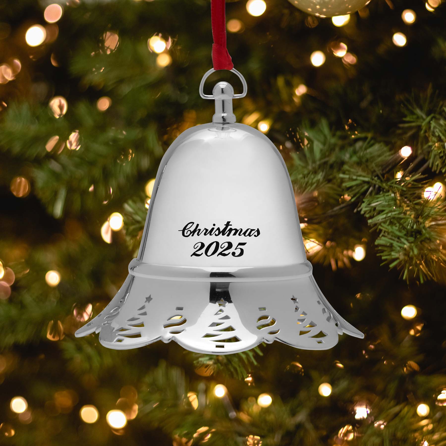 2025 Silver Plate Pierced Musical Bell Ornament 45th Edition - Image 2