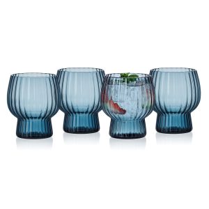 Phoebe Optic Blue Set of 4 Double Old Fashioned Glasses