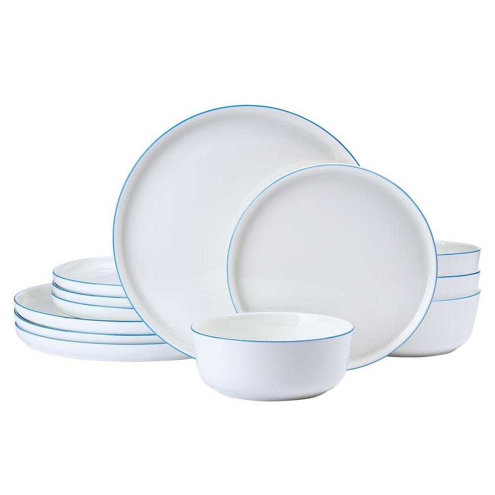 Samantha Blue Rim 12 Piece Dinnerware Set. Service for 4