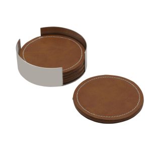 Faux Leather Stitched Coaster Set