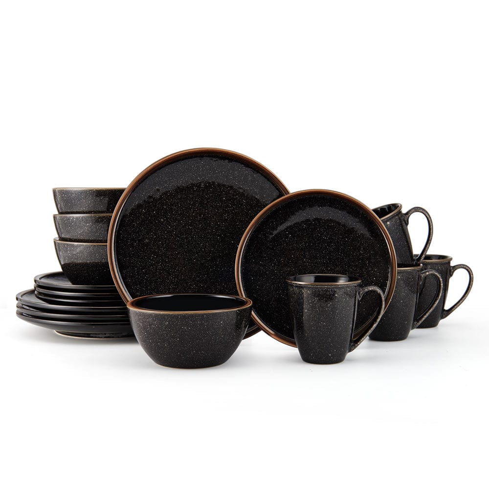 Barrett Black 16 Piece Dinnerware Set. Service for 4