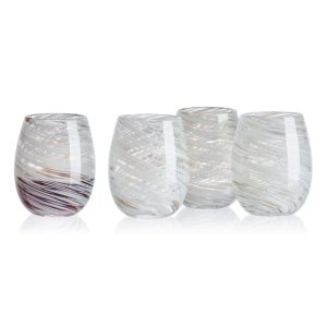Color Swirl Gray Set of 4 Stemless Wine Glasses