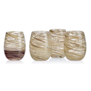 Color Swirl Honey Set of 4 Stemless Wine Glasses