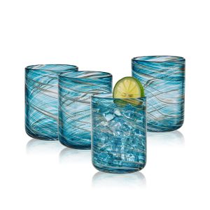 Color Swirl Set of 4 Double Old Fashioned Glasses