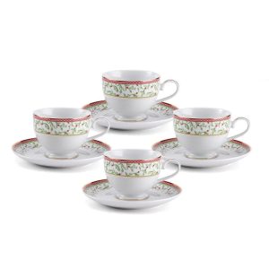 Holiday Traditions Tea Cups and Saucers. Set of 4