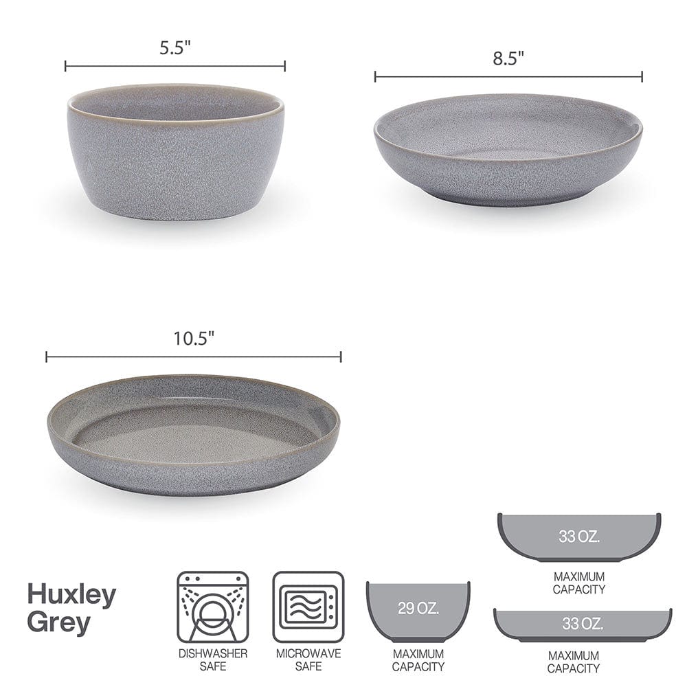 Huxley Grey 9 Piece Dinnerware Bowl Set. Service for 3 - Image 4