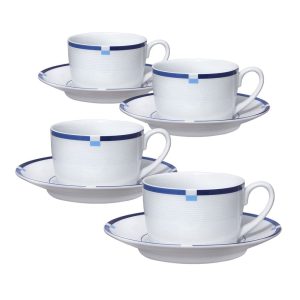 Jet Set Blue Set of 4 Tea Cups and Saucers