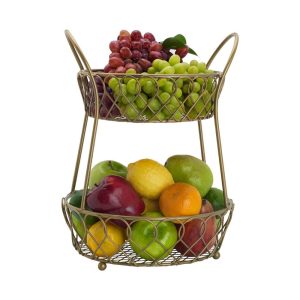 Loop and Lattice 2 Tier Matte Gold Countertop Fruit Storage Basket