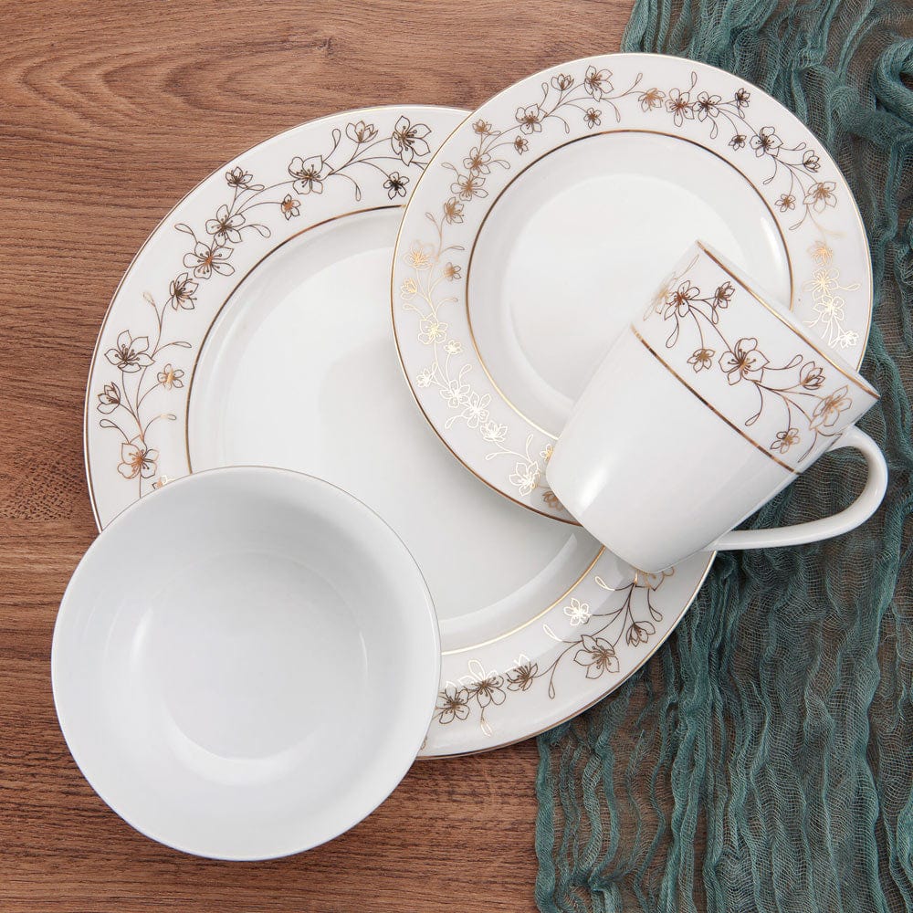 Metallic Floral Gold 32 Piece Dinnerware Set. Service for 8 - Image 2