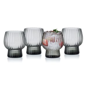 Phoebe Optic Smoke Set of 4 Double Old Fashioned Glasses