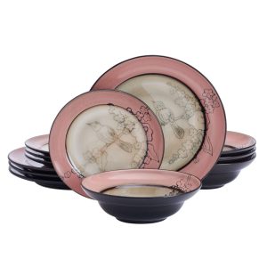 Song Bird Pink 12 Piece Dinnerware Set