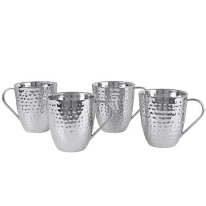 Double Wall Stainless Hammered Set of 4 Mugs