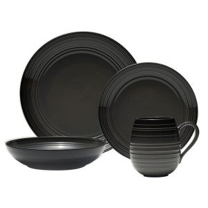 Swirl Black Coupe with Graphite Ombre Accent 4 Piece Place Setting