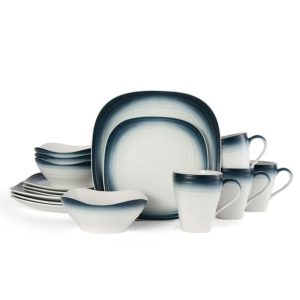 Swirl Ombre Blue Square 16 Piece Dinnerware Set. Service for 4