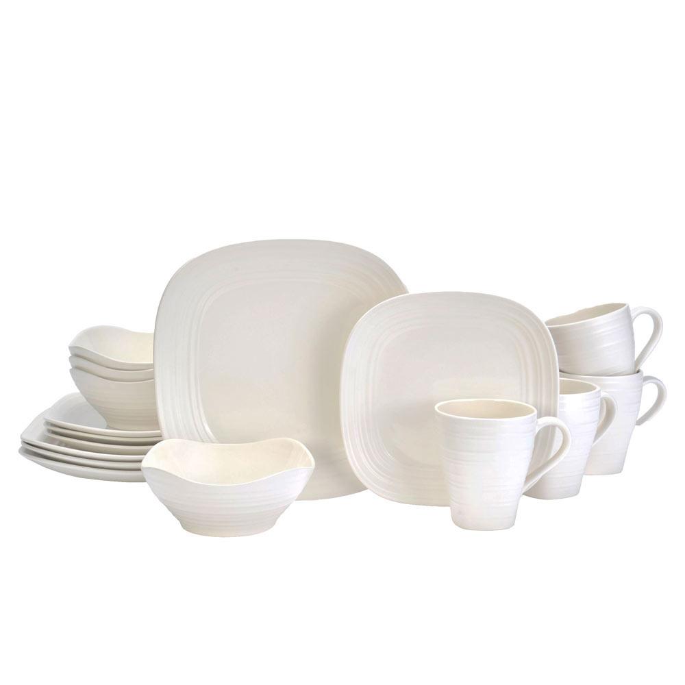 Swirl White Square 16 Piece Dinnerware Set. Service for 4