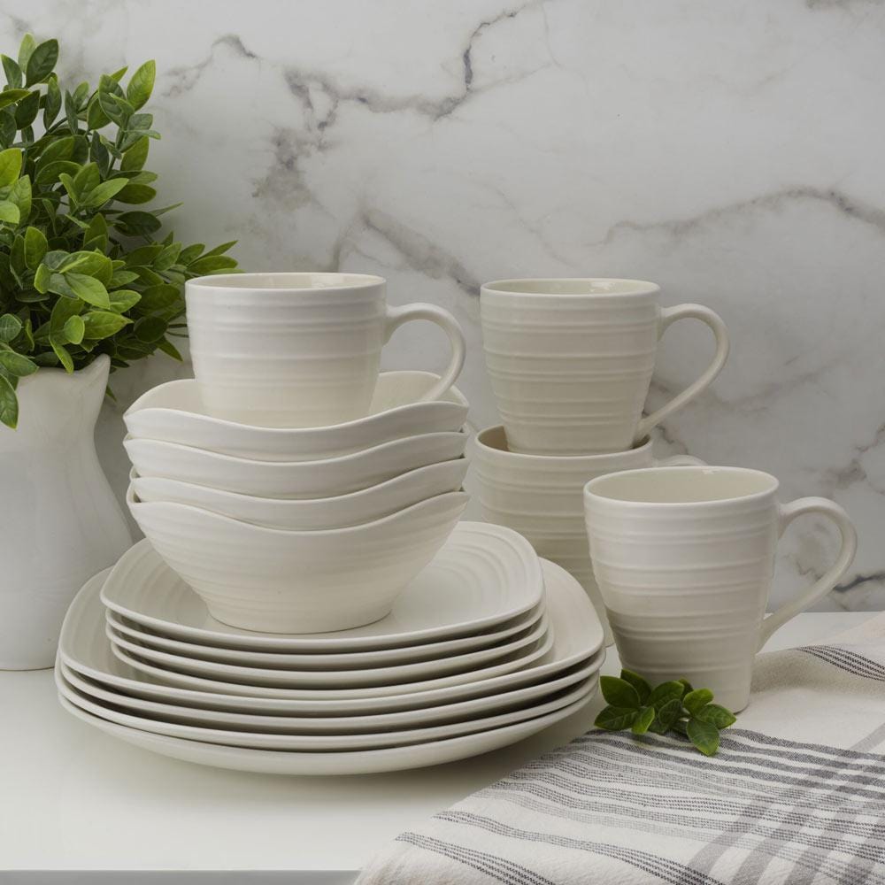 Swirl White Square 16 Piece Dinnerware Set. Service for 4 - Image 2