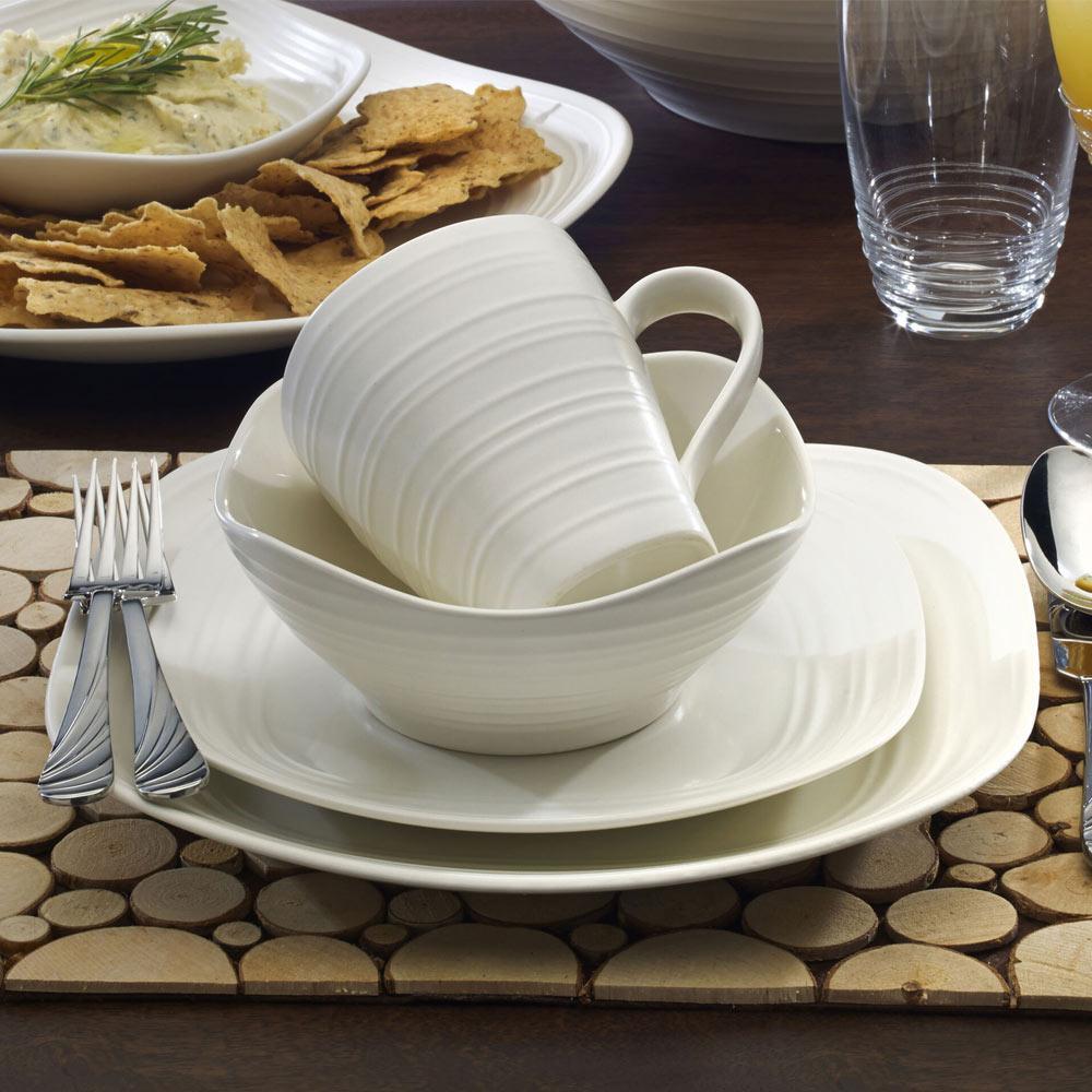 Swirl White Square 16 Piece Dinnerware Set. Service for 4 - Image 3