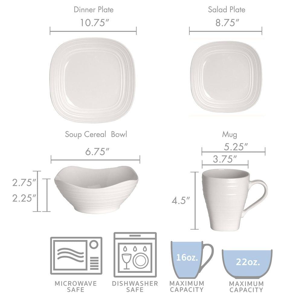 Swirl White Square 16 Piece Dinnerware Set. Service for 4 - Image 4