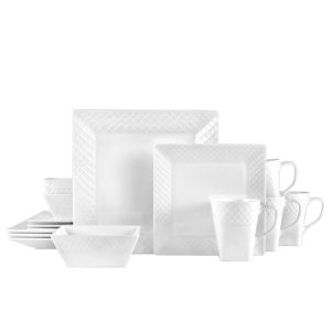 Trellis White Square 16 Piece Dinnerware Set. Service for 4