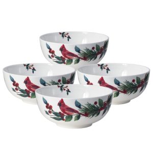 Winter Cardinal Set of 4 Soup Cereal Bowls